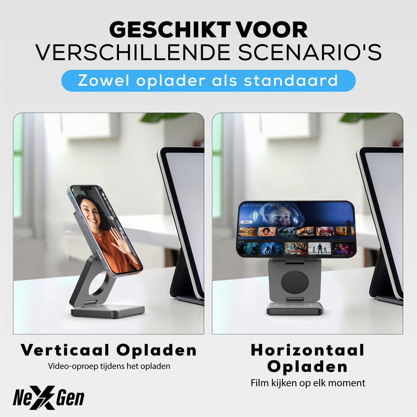 NexGen 3 in 1 draadloze oplader grijs