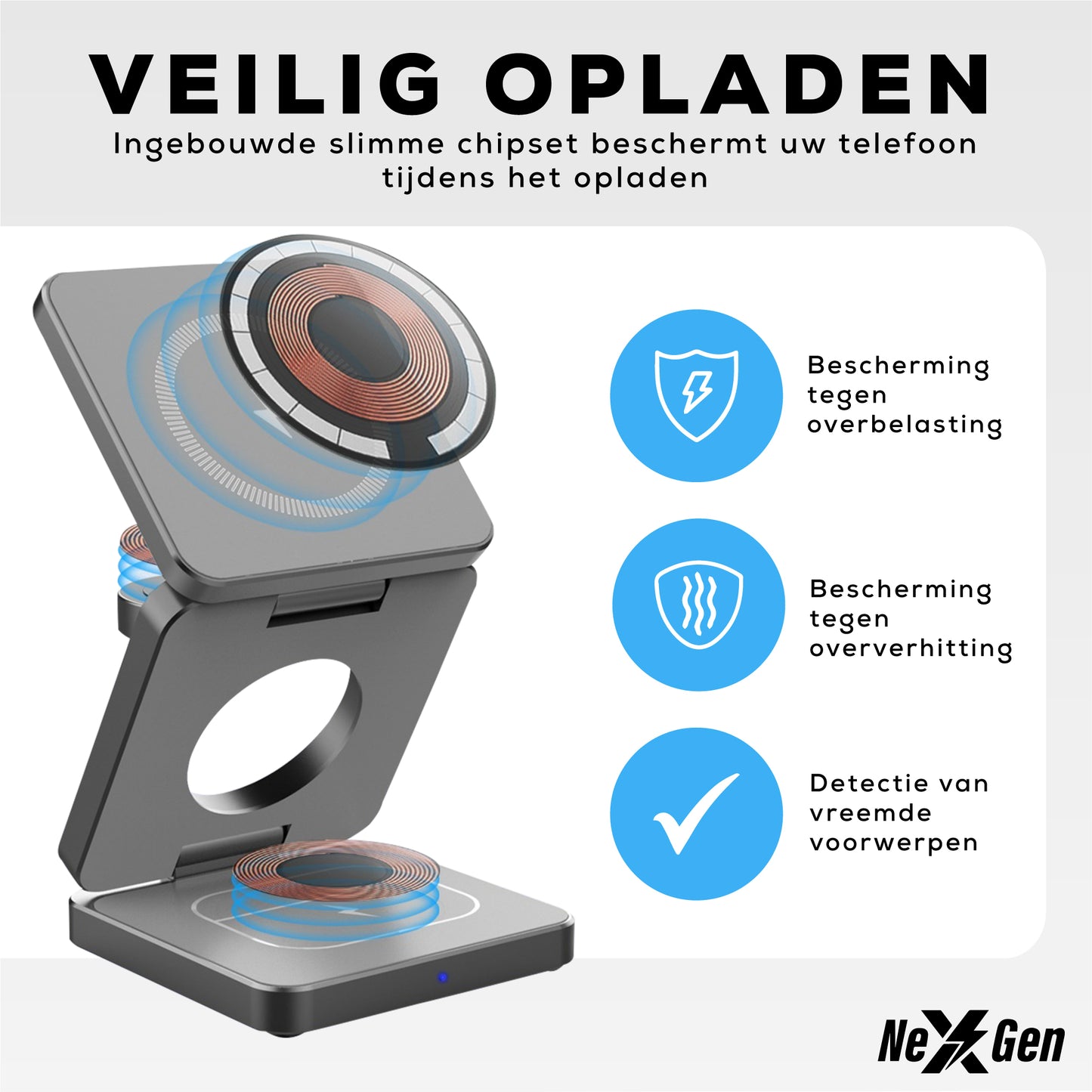 NexGen 3 in 1 draadloze oplader grijs