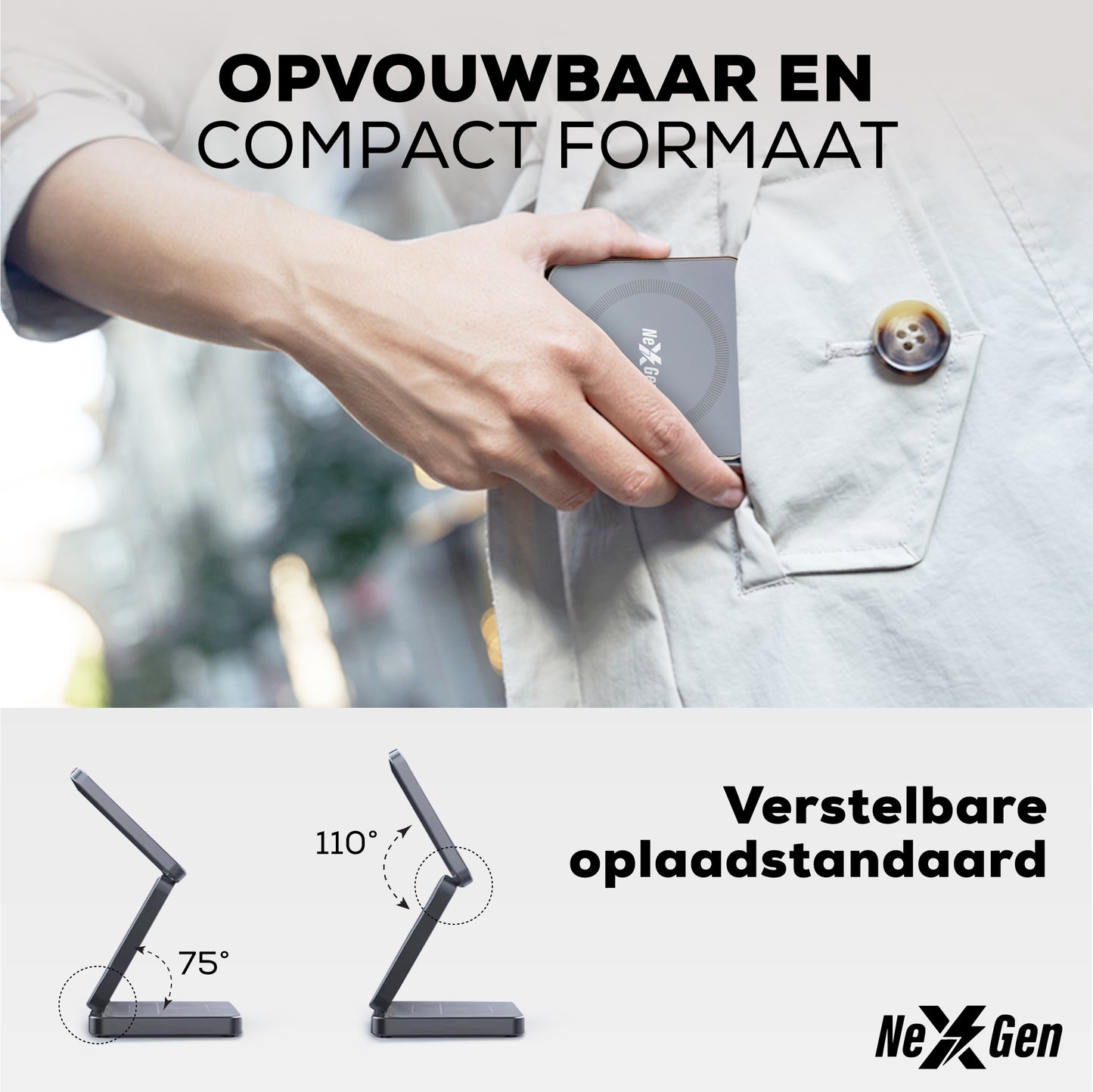 NexGen 3 in 1 draadloze oplader grijs