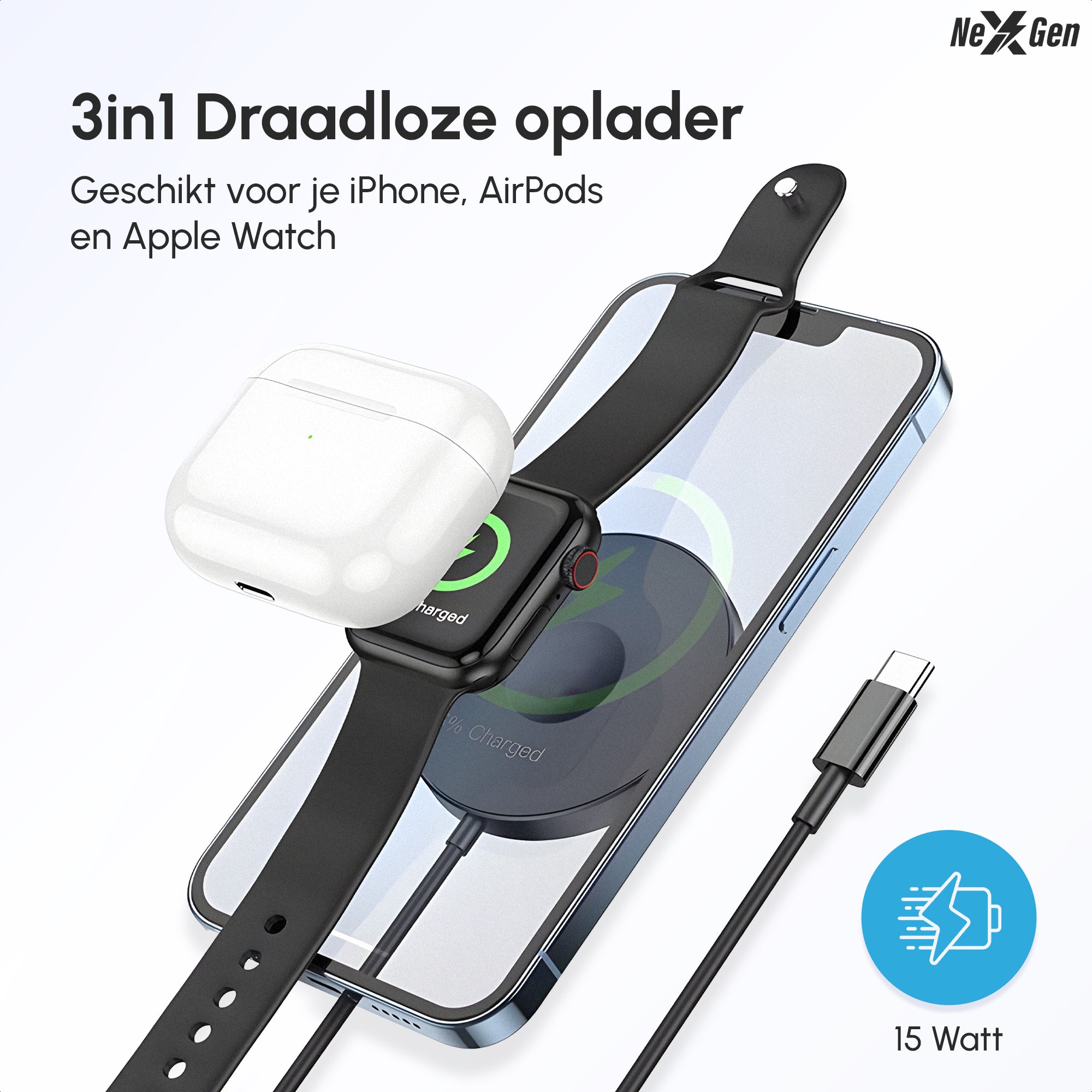 NexGen Magsafe Oplader Zwart Aluminium Bundel