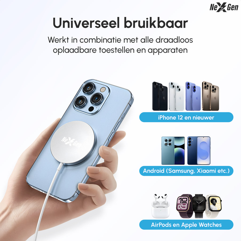 NexGen Magsafe Oplader Zilver Aluminium