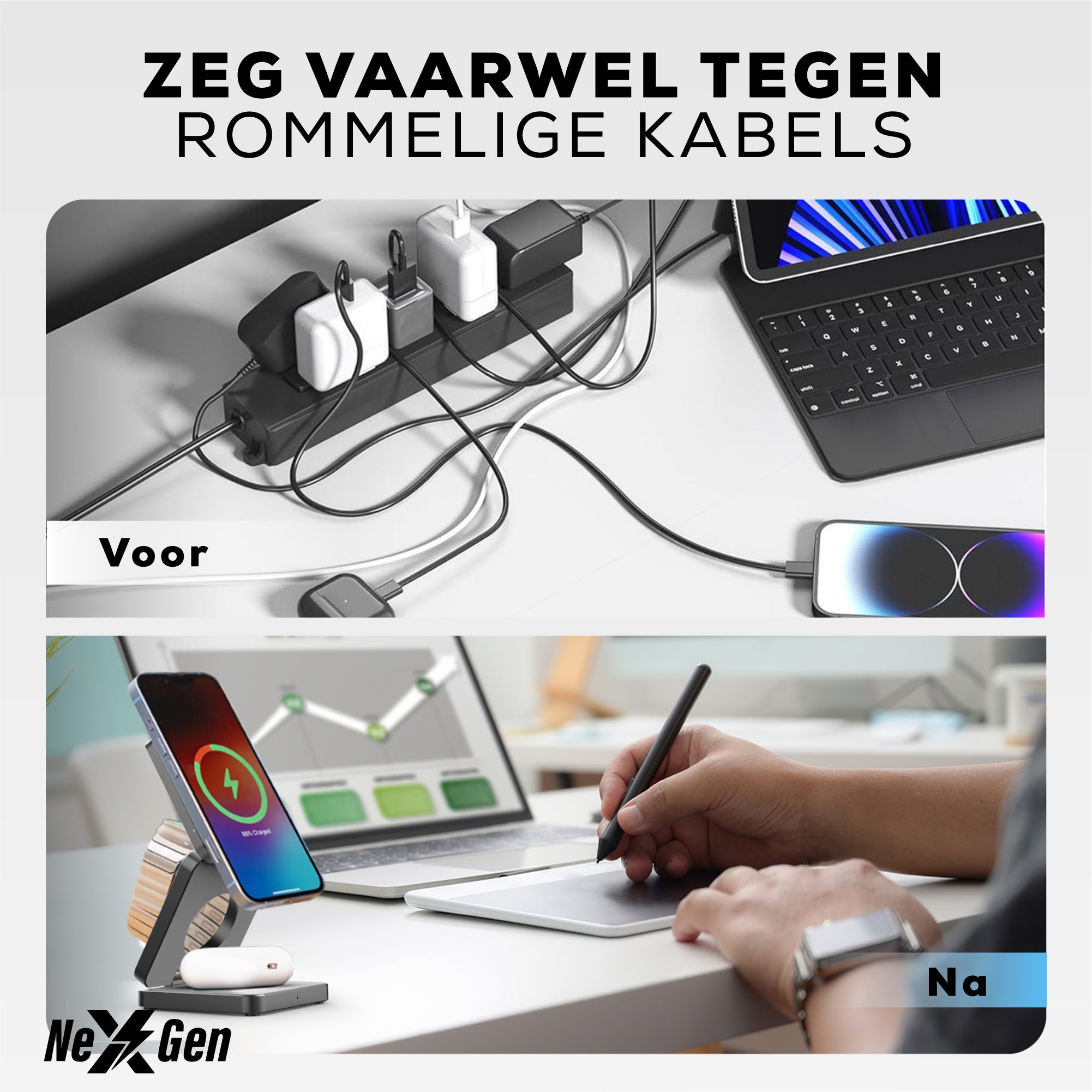 NexGen 3 in 1 draadloze oplader grijs