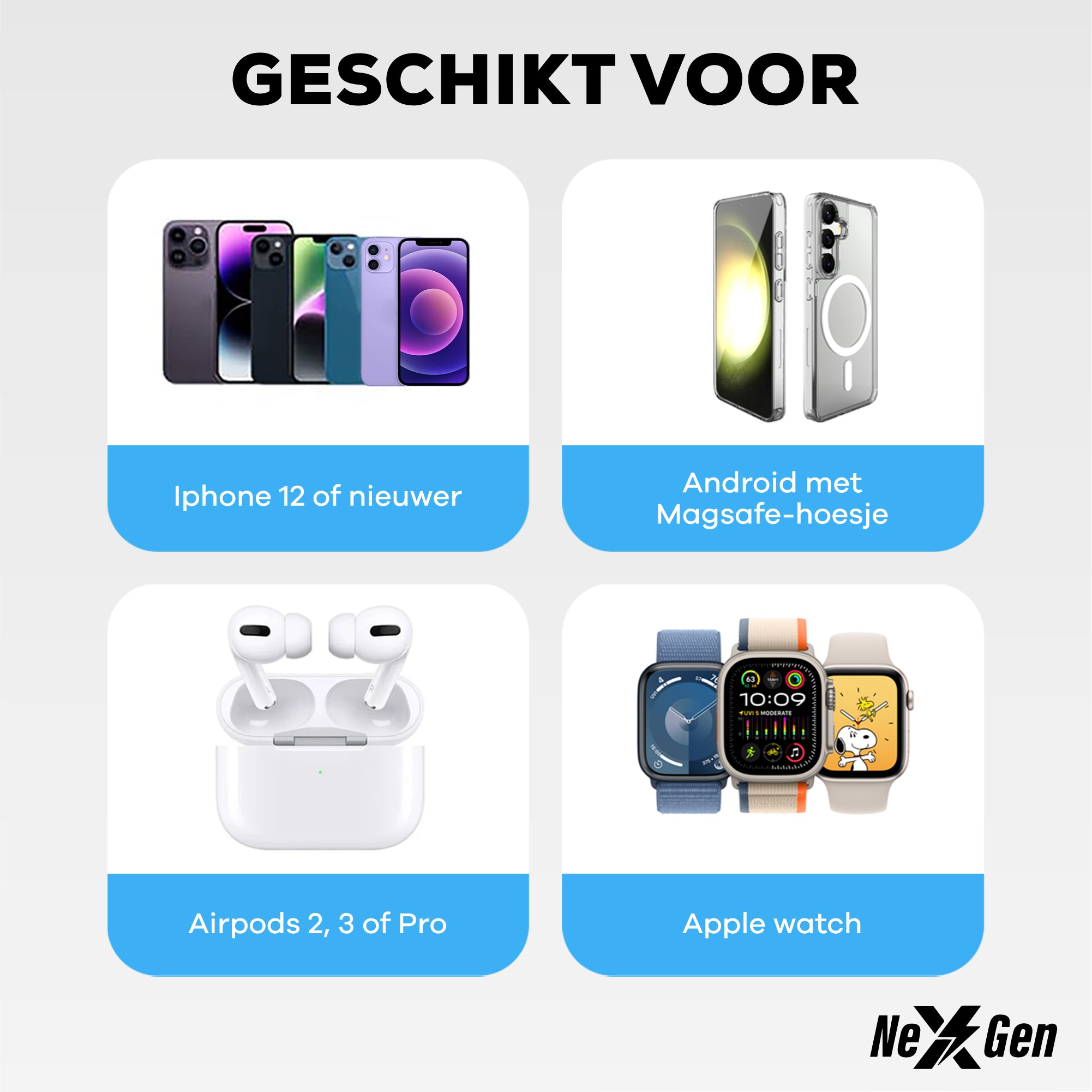 NexGen 3 in 1 Draadloze Oplader Bundel Zilver