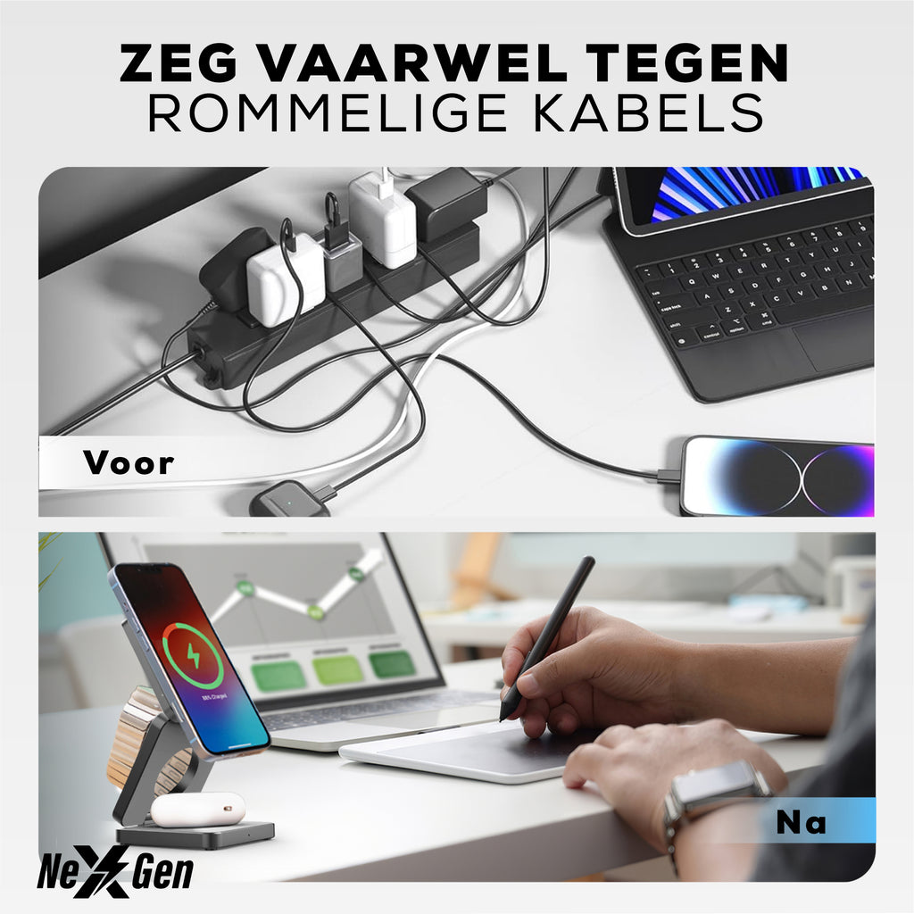 NexGen 3 in 1 Draadloze Oplader Bundel Grijs
