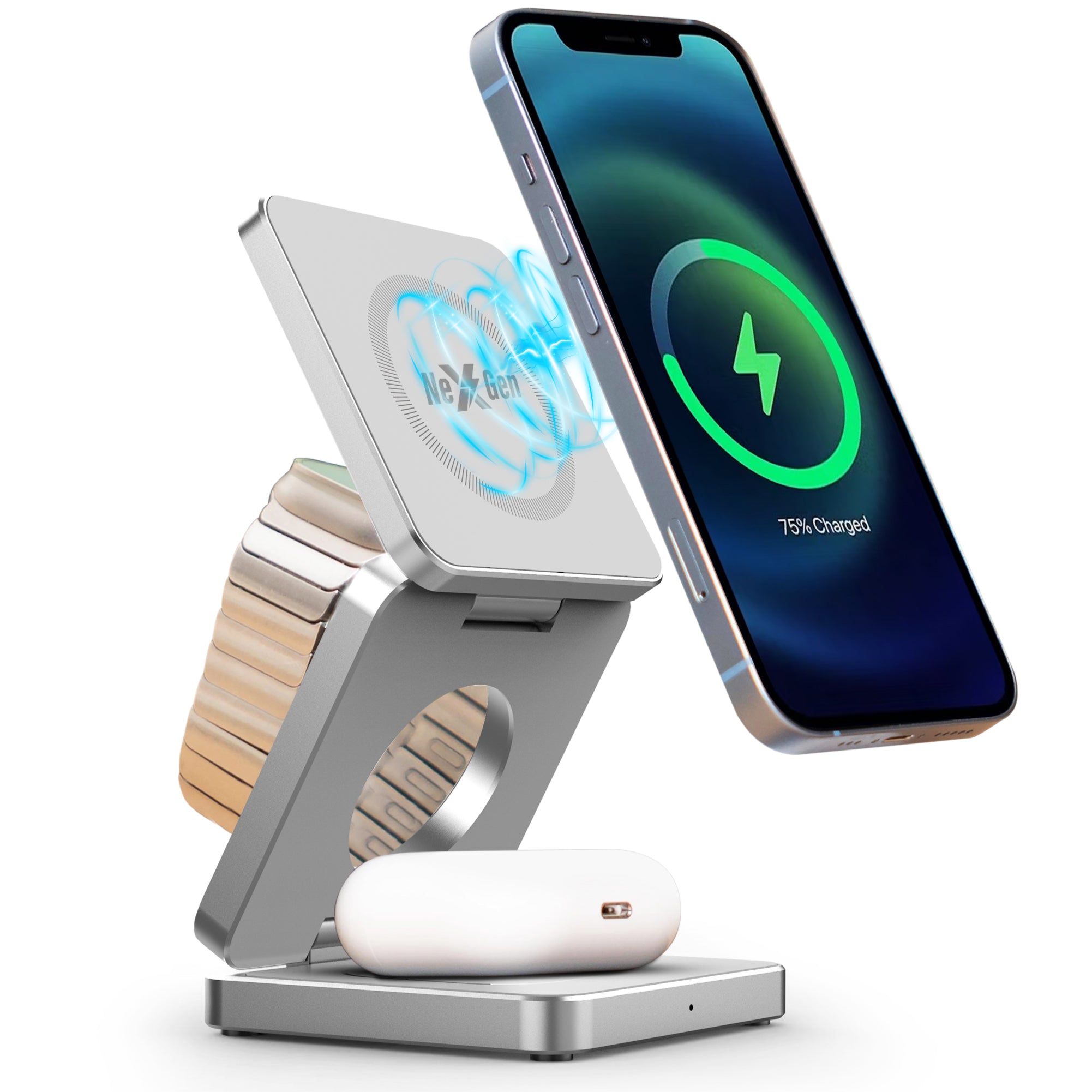 NexGen 3 in 1 draadloze oplader zilver