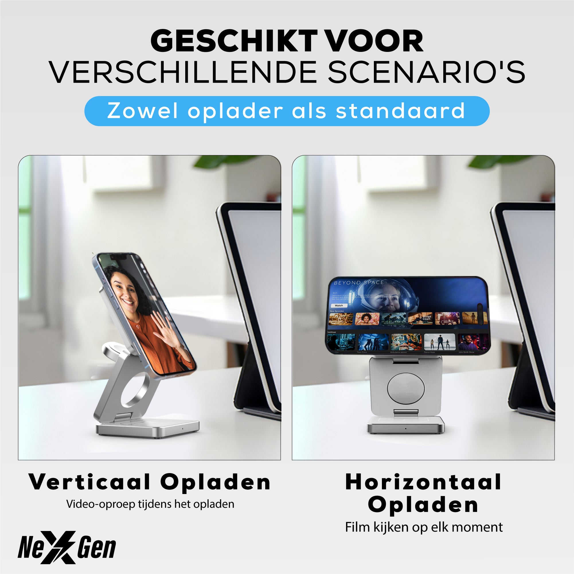 NexGen 3 in 1 draadloze oplader zilver