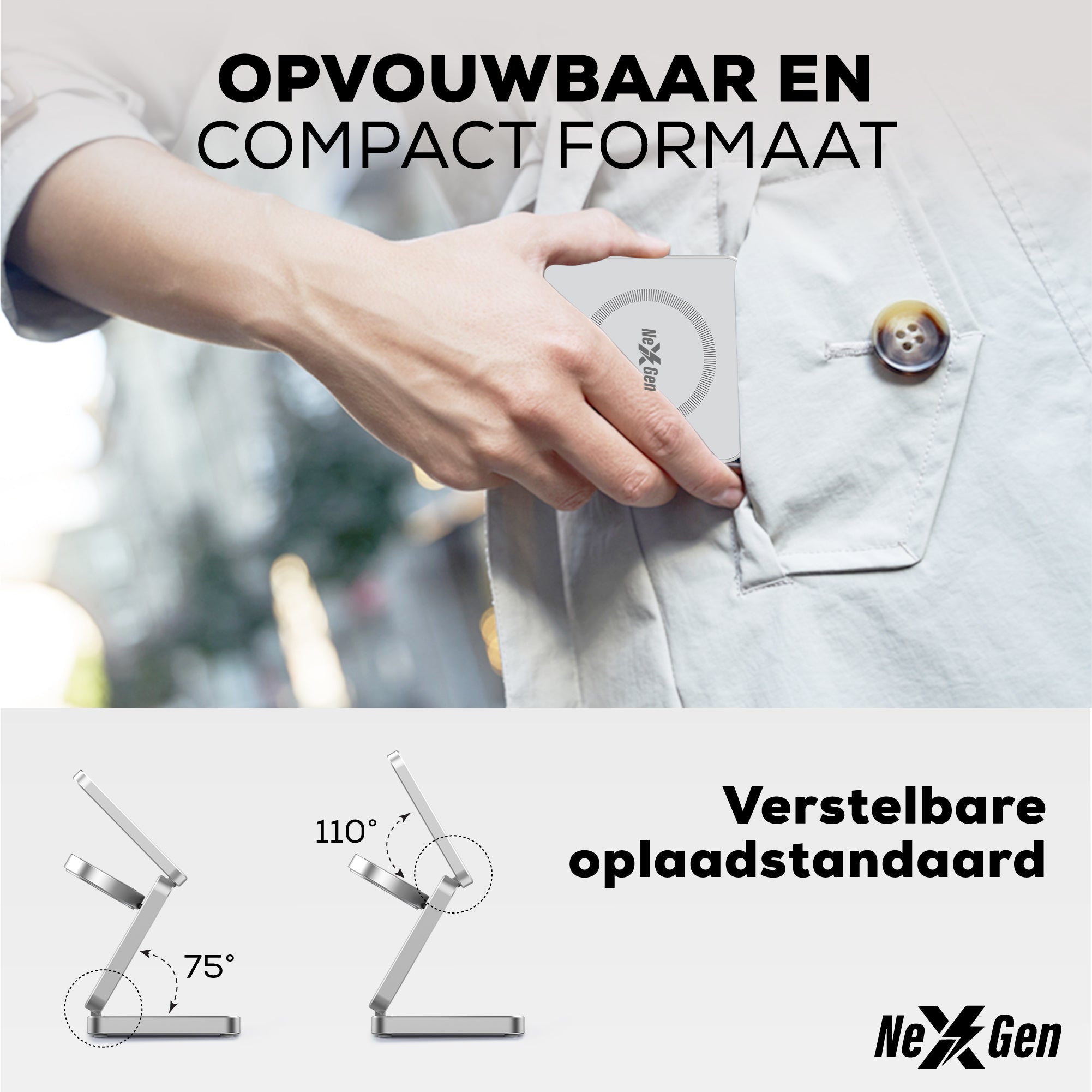 NexGen 3 in 1 draadloze oplader zilver