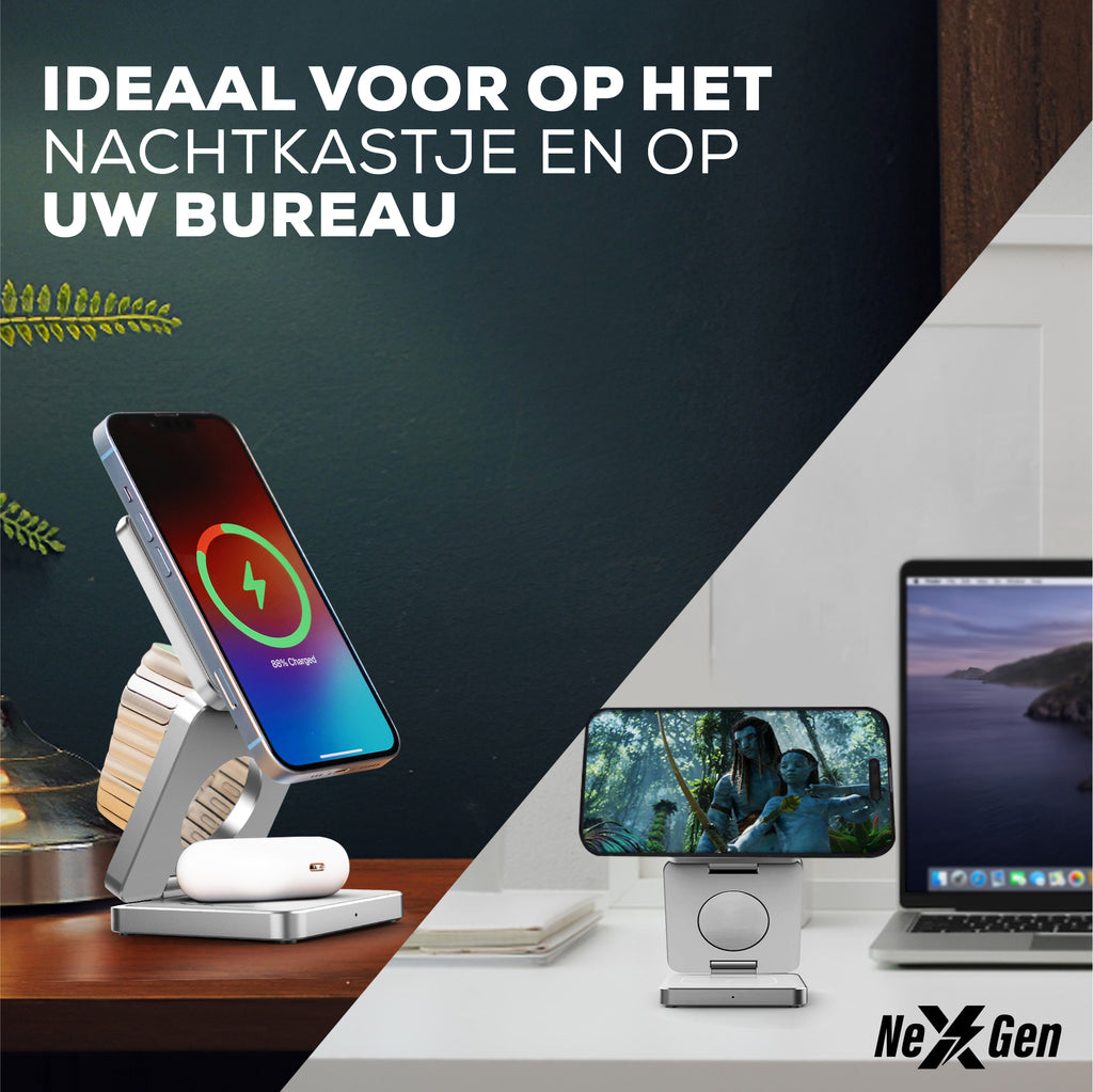NexGen 3 in 1 draadloze oplader zilver