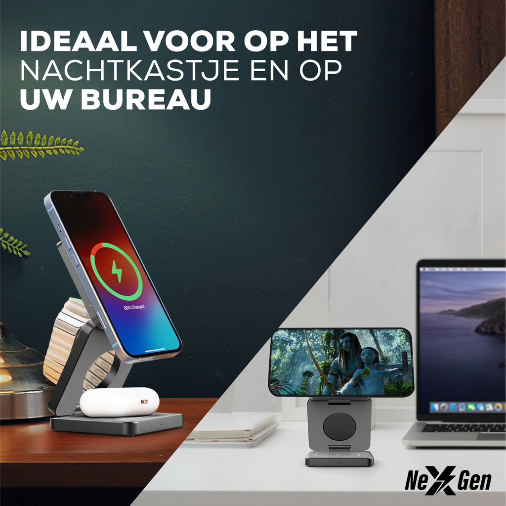 NexGen 3 in 1 draadloze oplader grijs