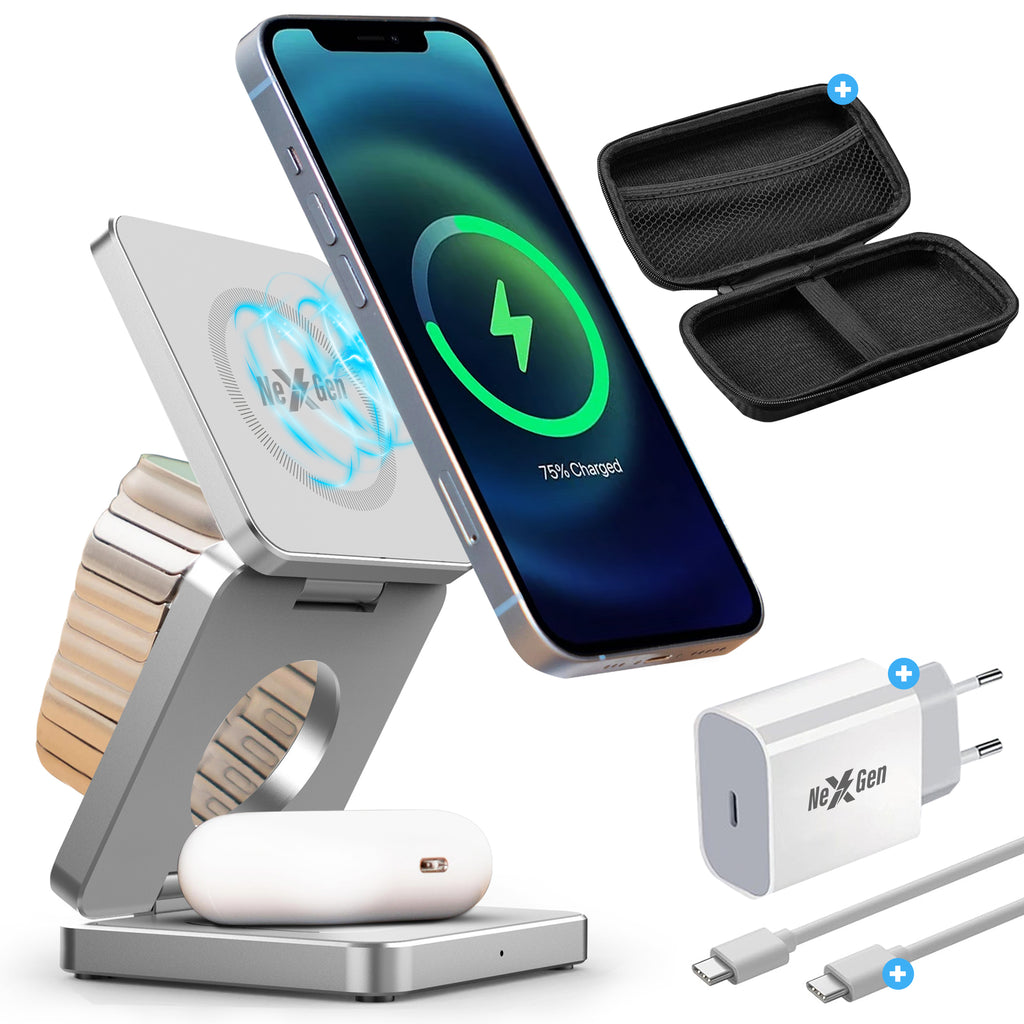 NexGen 3 in 1 Draadloze Oplader Bundel Zilver